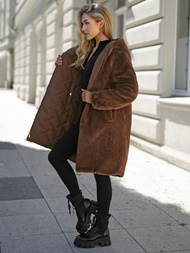 Kurtka zimowa damska długa pikowana czekoladowa OZONEE JS/5M3352/158