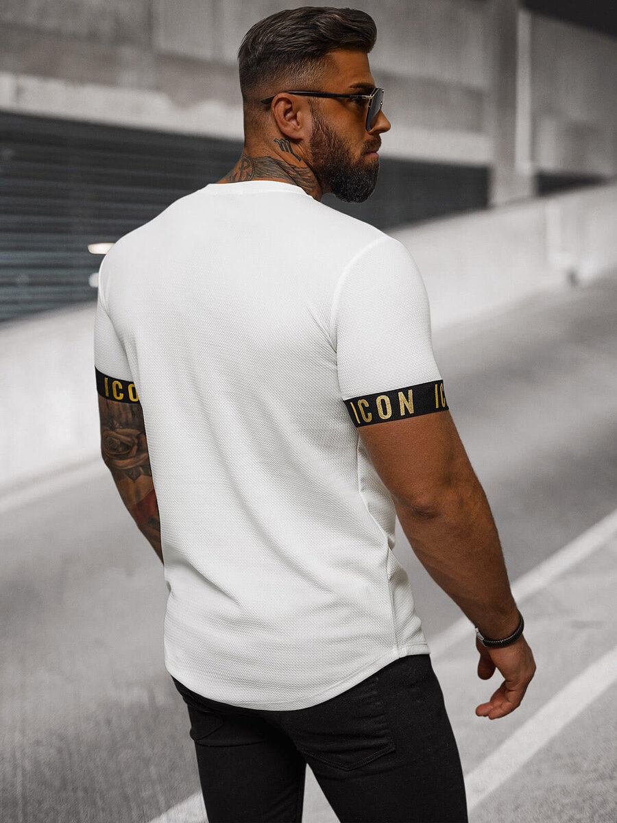 T-shirt męski biało-złoty OZONEE O/T7578 | OZONEE