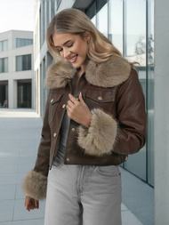 Kurtka skórzana damska z futerkiem czekoladowa OZONEE JS/61M8513/158
