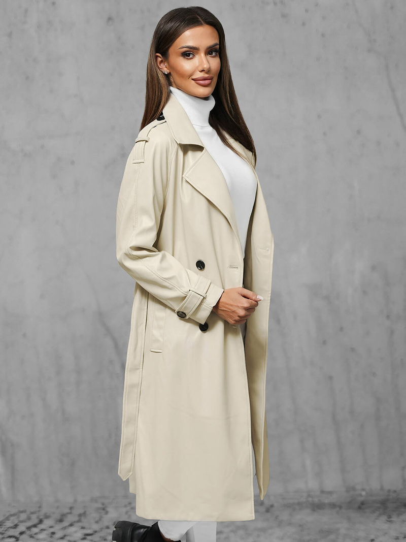 Płaszcz damski skórzany jasno-beżowy OZONEE JS/11Z8100