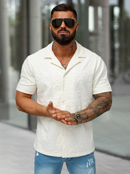 Koszula męska z krótkim rękawem ecru OZONEE O/B2258