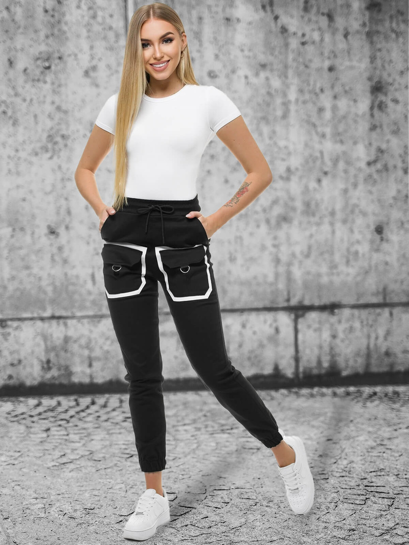 Spodnie damskie chino joggery czarne OZONEE O/8051