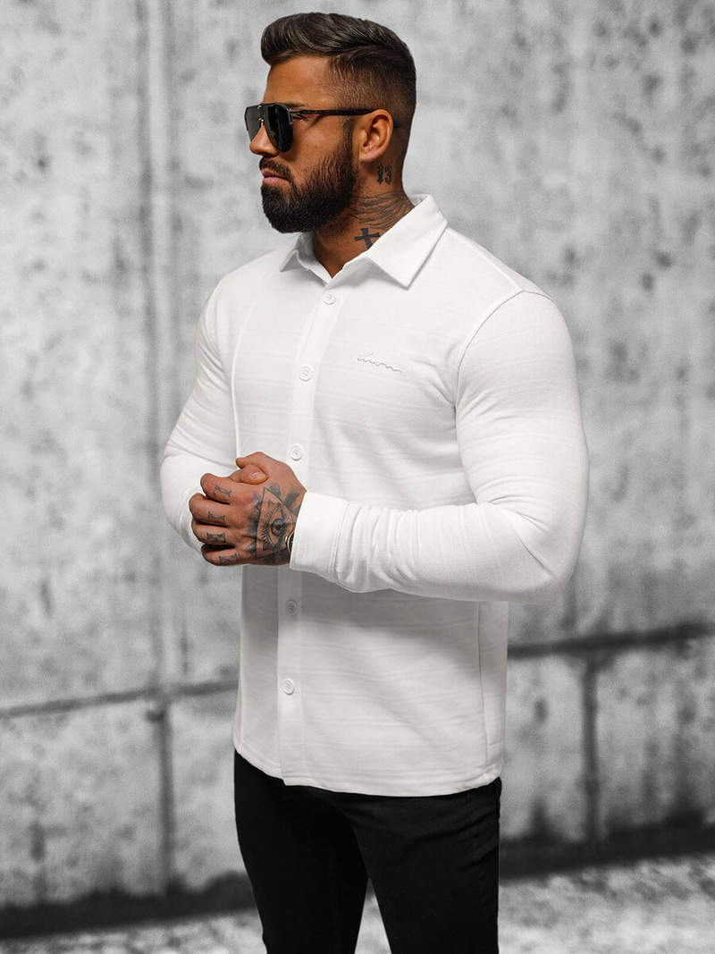 Bluza męska z kołnierzykiem ecru OZONEE O/TB2271