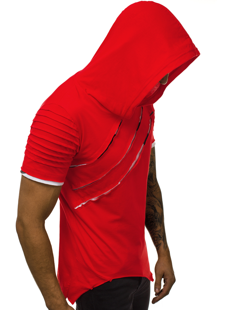 T-Shirt z kapturem męski czerwony OZONEE O/1187XZ