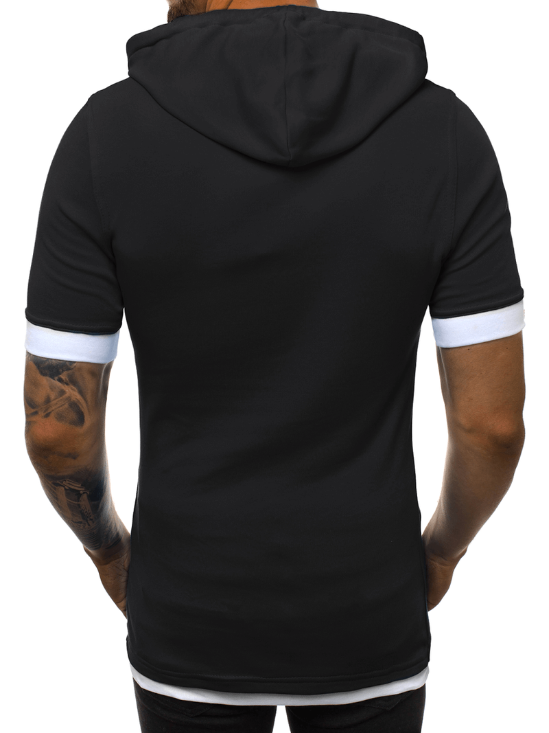 T-Shirt z kapturem męski czarno-biały OZONEE O/1273Z