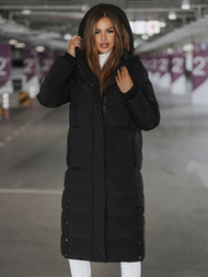 Kurtka zimowa damska długa pikowana czarna OZONEE JS/5M3233/392