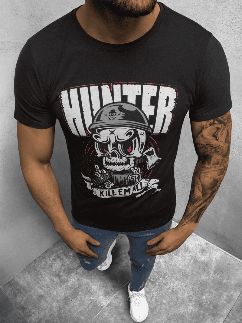 T-Shirt męski z nadrukiem czarny OZONEE O/BL73