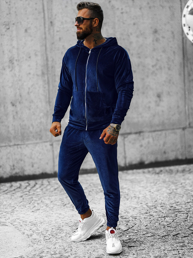 Komplet dresowy męski welurowy granatowy OZONEE O/D8160/9157