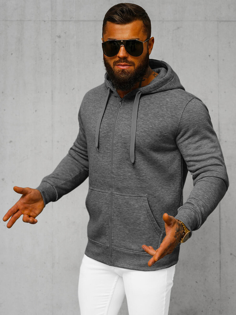 Bluza męska z kapturem rozpinana ciemno-szara OZONEE JS/2008Z