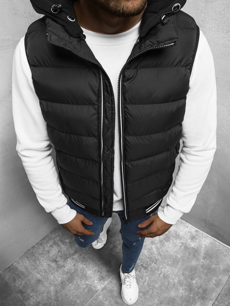 Kamizelka męska pikowana z kapturem czarna OZONEE N/6879