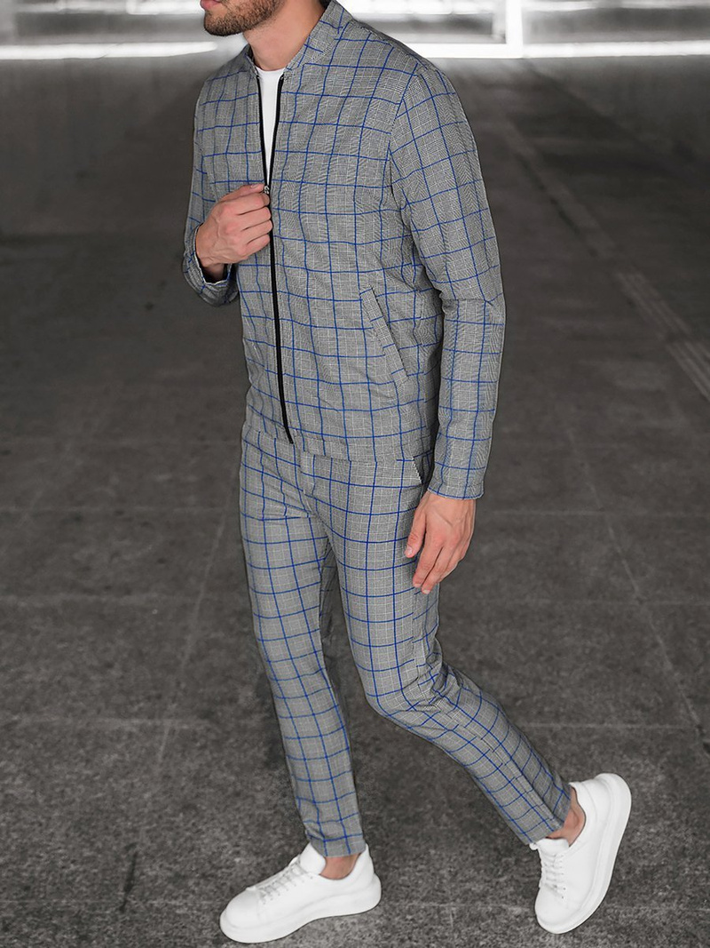 Komplet męski - kurtka I spodnie chino szaro-niebieski OZONEE DJ/5619