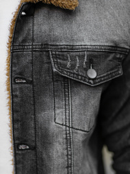 Kurtka męska jeansowa sherpa czarna OZONEE NB/MJ520NZ