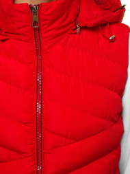 Kamizelka damska długa pikowana z kapturem czerwona OZONEE N/6805/3