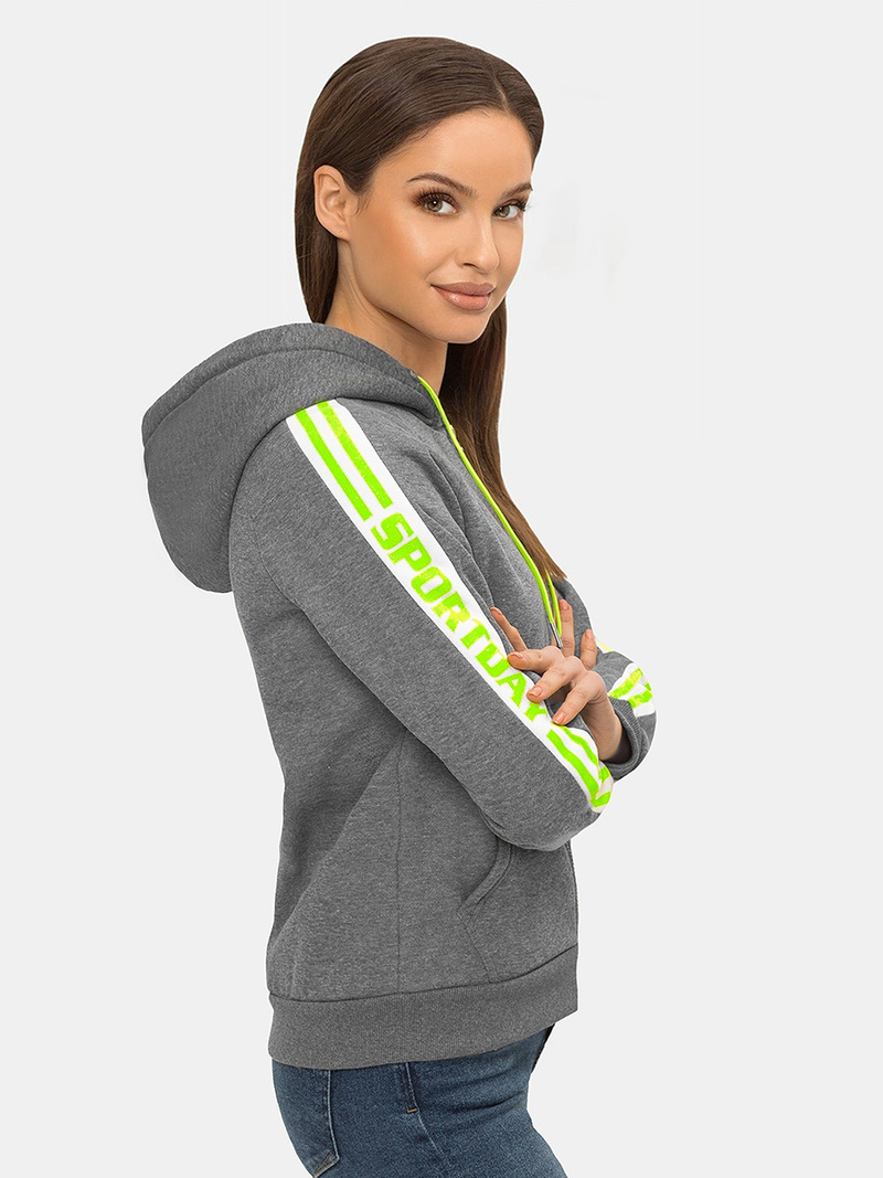 Bluza z kapturem rozpinana damska grafitowa OZONEE JS/B26046