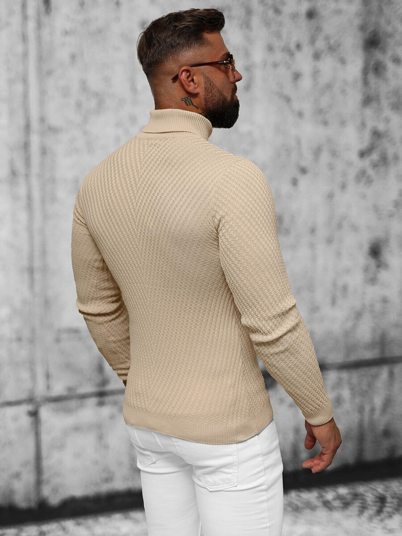 Sweter męski golf beżowy OZONEE L/1596Z