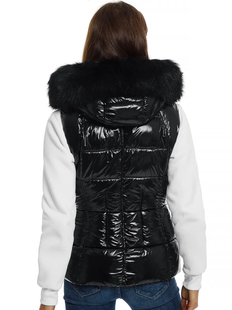 Kamizelka damska pikowana z futerkiem czarna OZONEE O/DK027/1