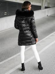 Kurtka zimowa damska długa z futerkiem czarna OZONEE JS/16M9122/392Z