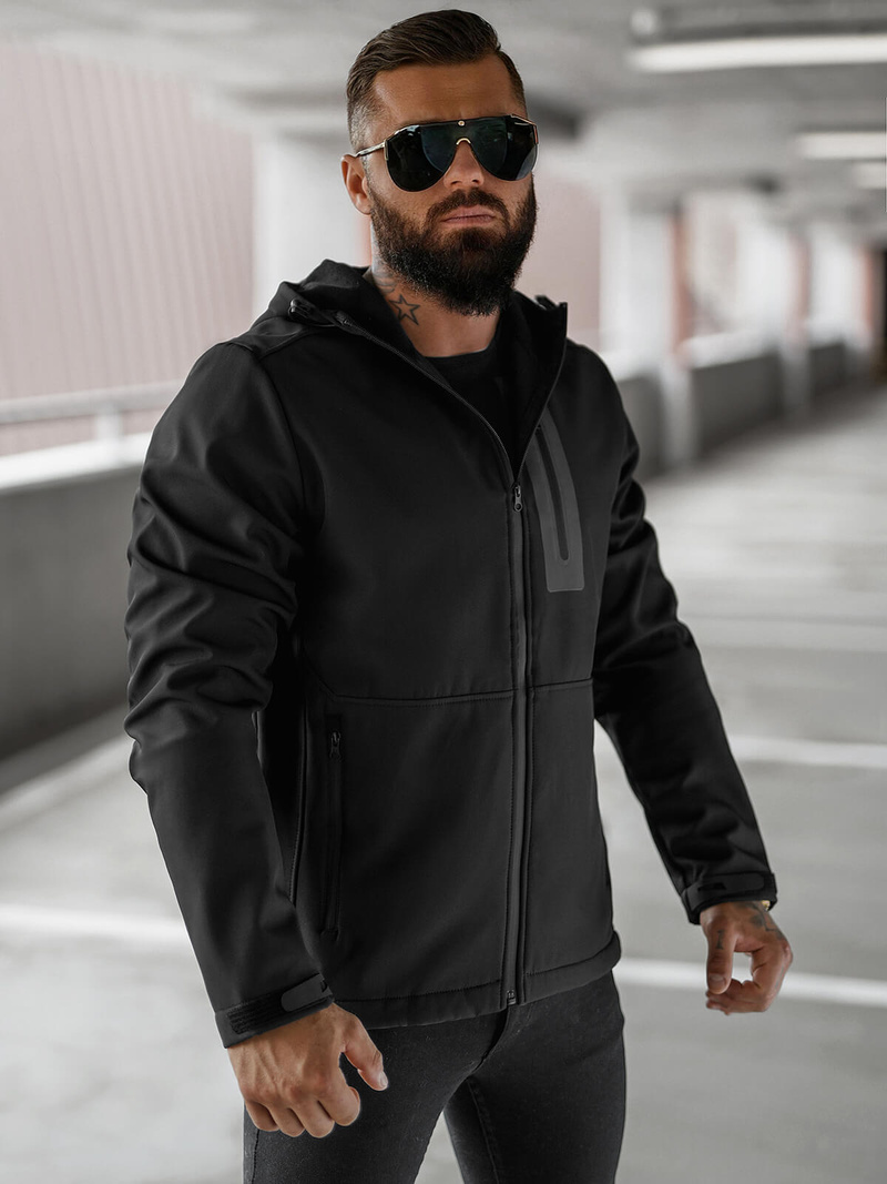 Kurtka softshell męska z kapturem czarna OZONEE JS/27B6513/3Z