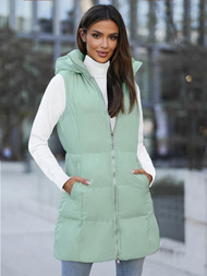 Kamizelka damska długa pikowana z kapturem miętowa OZONEE JS/M721/236Z