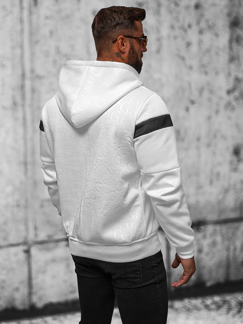 Bluza męska z kapturem rozpinana biała OZONEE JS/3B557