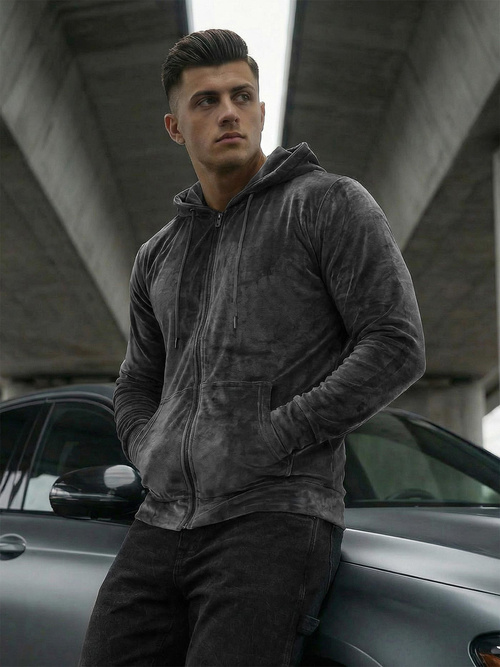 Bluza welurowa męska z kapturem grafitowa OZONEE JS/8B1168/6Z