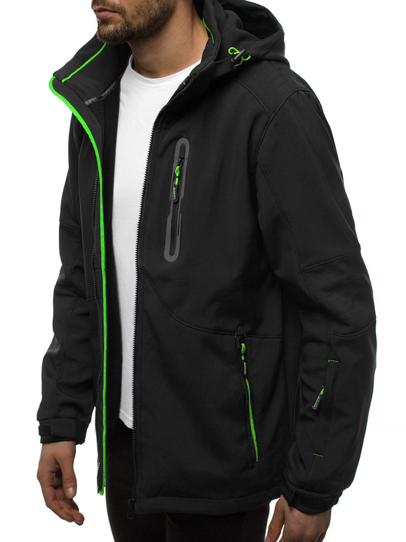 Kurtka softshell męska z kapturem czarno-zielona OZONEE GE/12263Z