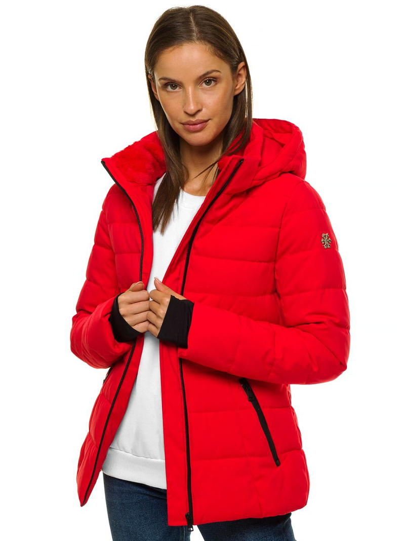 Kurtka zimowa z kapturem damska czerwona OZONEE O/M201/4