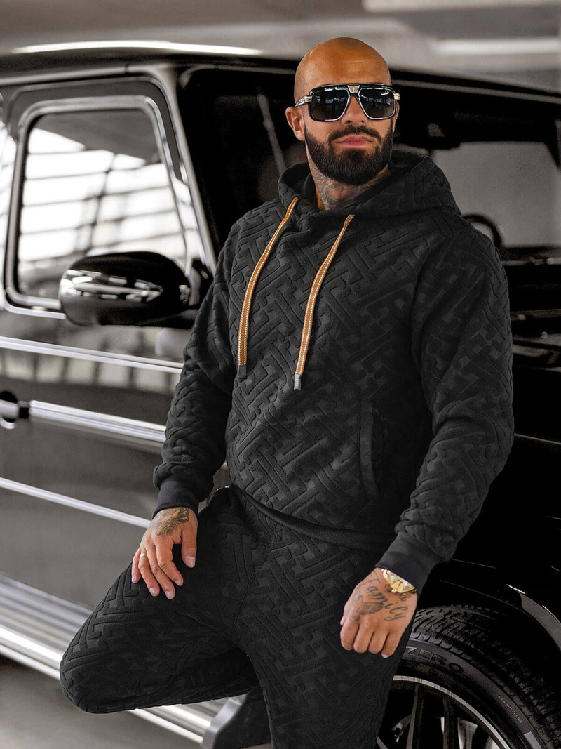 Komplet dresowy męski welurowy czarny OZONEE O/3C390