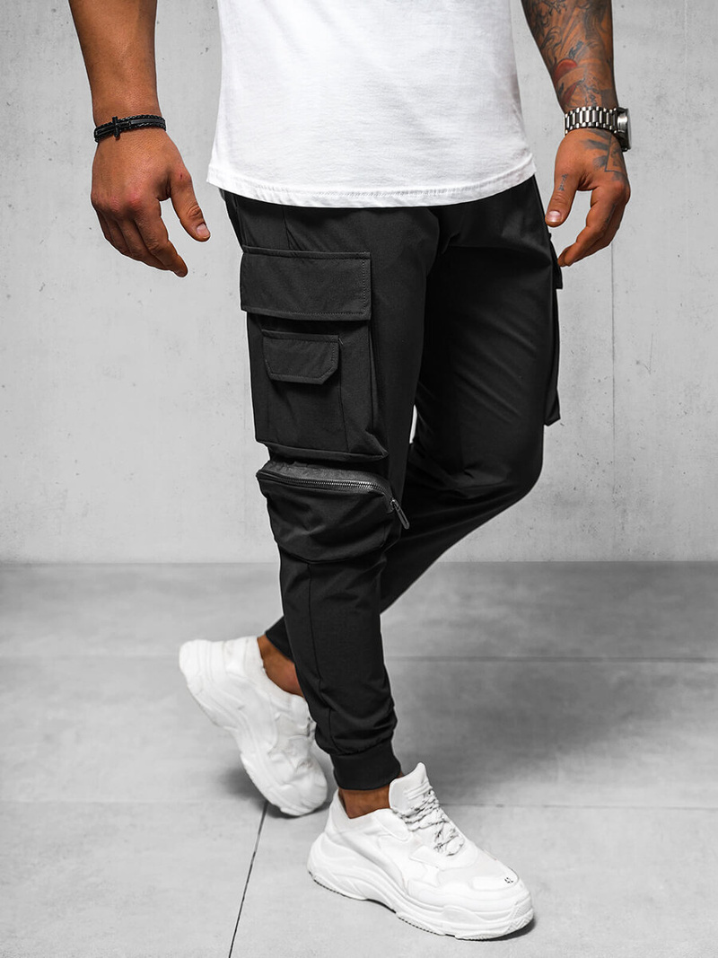 Spodnie męskie chino joggery czarne OZONEE O/PS5520
