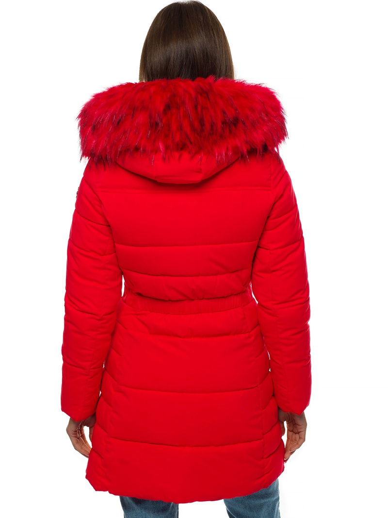 Kurtka zimowa damska parka z futerkiem czerwona OZONEE O/M202/4