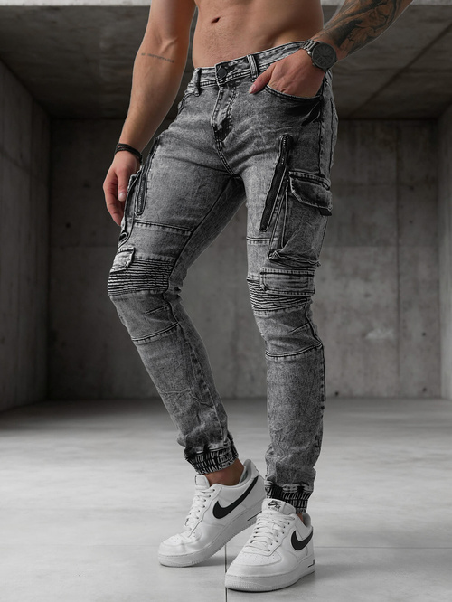 Spodnie jeansowe męskie slim fit grafitowe OZONEE O/E10017