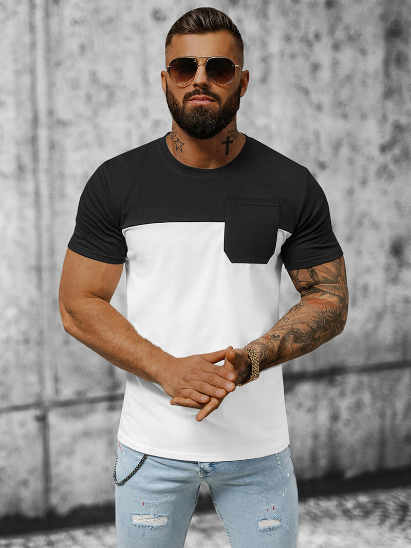T-shirt męski czarno-biały OZONEE JS/8T91/1Z
