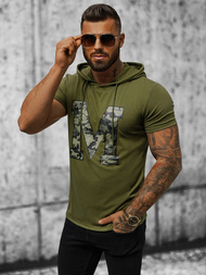 T-shirt męski z kapturem zielony OZONEE JS/8T965