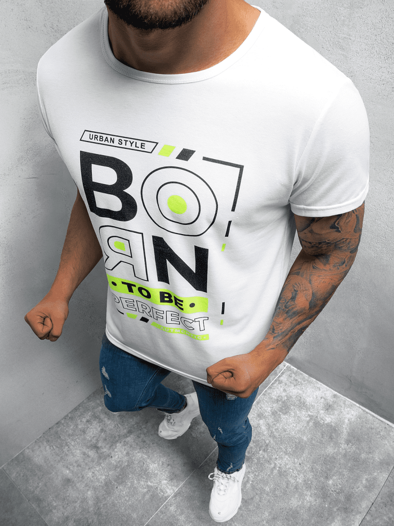 T-Shirt męski z nadrukiem biały OZONEE JS/KS2340