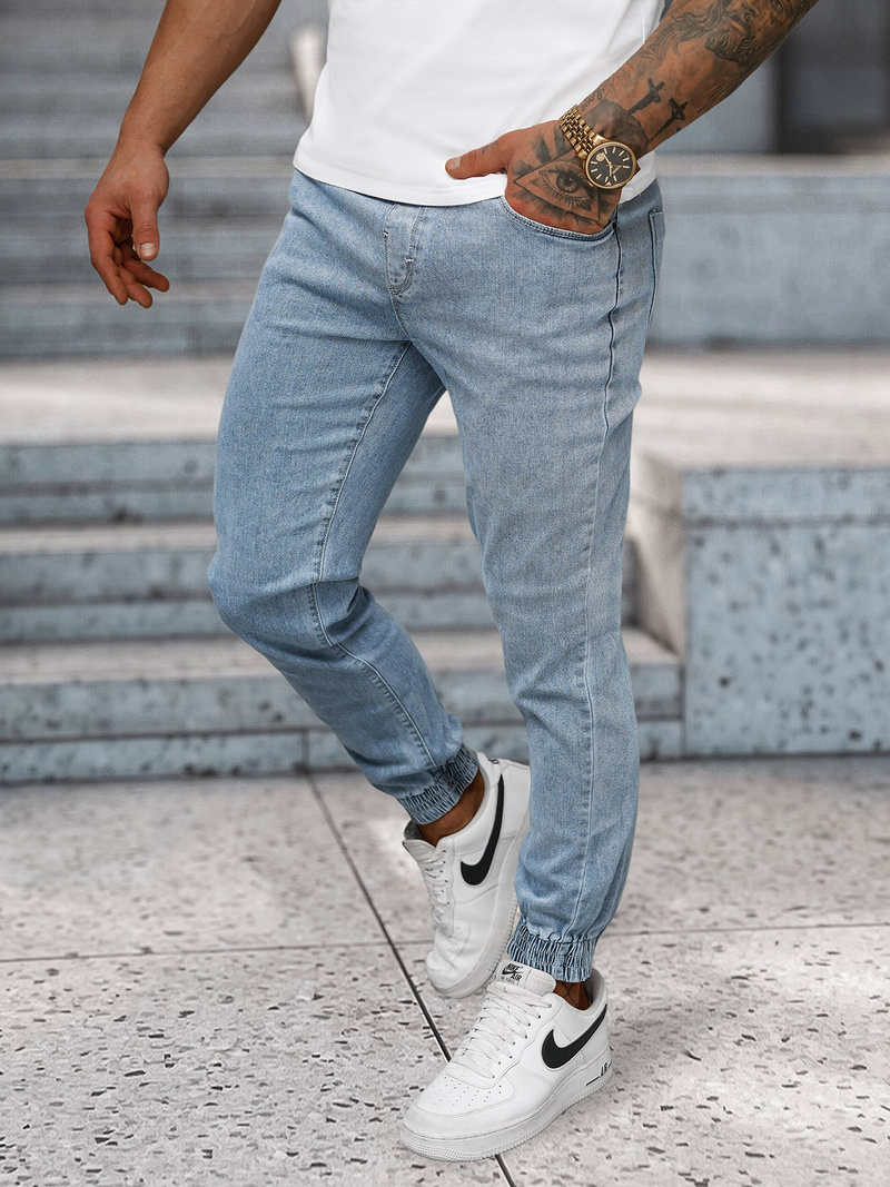 Spodnie jeansowe joggery męskie jasno-niebieskie OZONEE NB/MP0272BC
