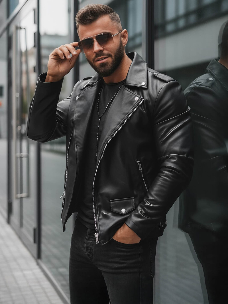 Kurtka skórzana męska ramoneska czarna OZONEE JS/11Z8014Z