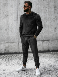 Komplet dresowy męski welurowy czarny OZONEE O/D7516