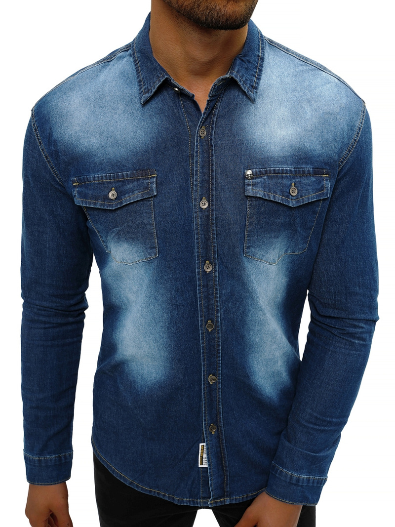 Koszula męska jeansowa niebieska OZONEE NB/MC705B