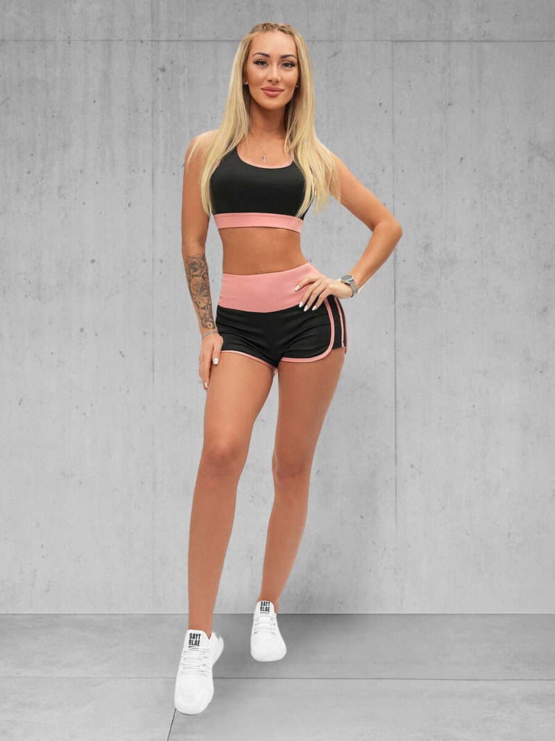Komplet sportowy dwuczęściowy damski czarno-różowy OZONEE O/XL011/54Z