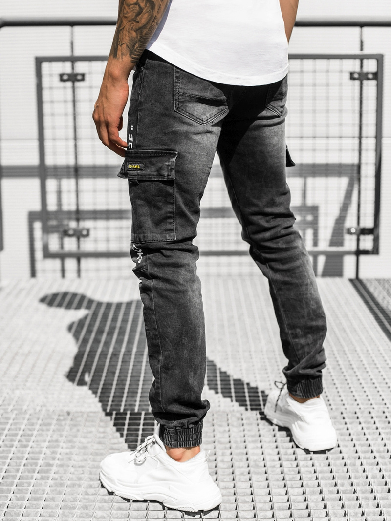 Spodnie jeansowe joggery męskie czarne OZONEE DR/TF067Z
