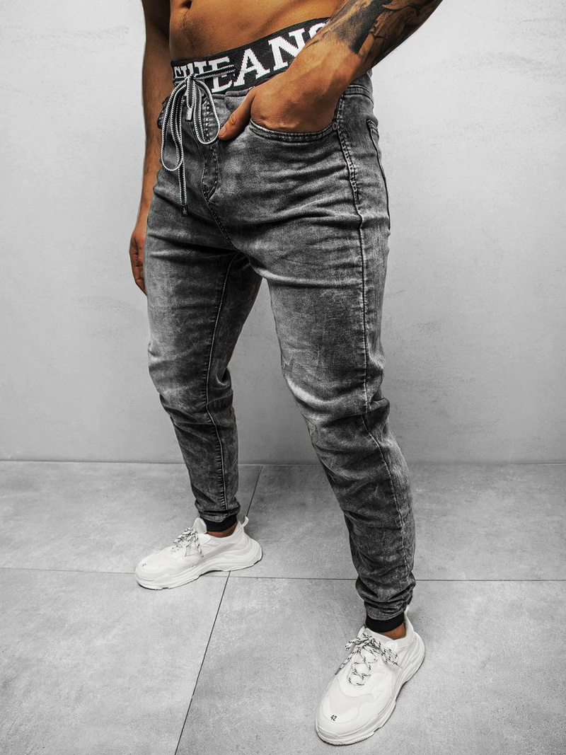 Spodnie jeansowe joggery męskie grafitowe OZONEE DR/TF116