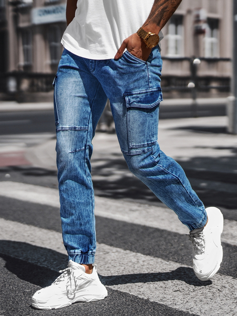 Spodnie jeansowe joggery męskie niebieskie OZONEE NB/MP0058B