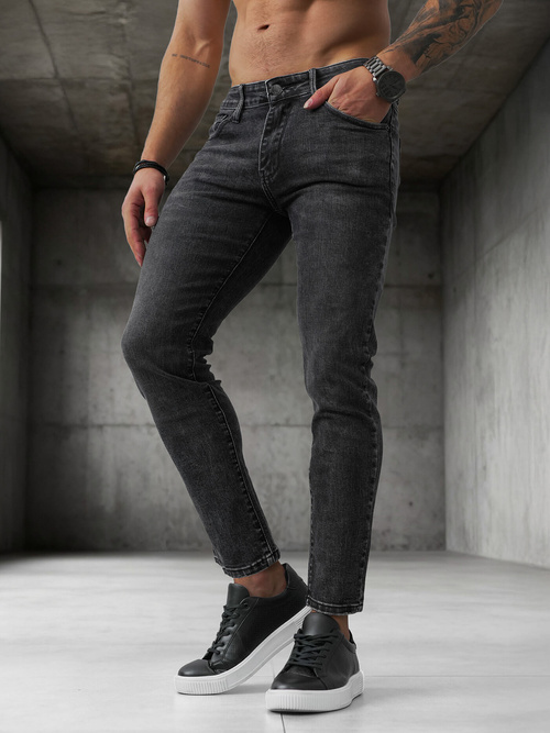 Spodnie jeansowe męskie slim fit czarne OZONEE O/JK2918