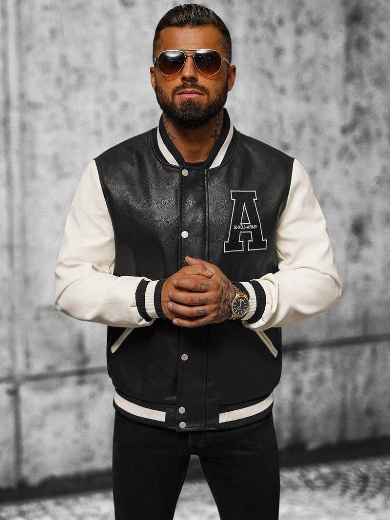 Чоловіча шкіряна куртка Чорно-Бiла OZONEE JS/11Z8112