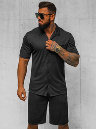 Komplet męski czarny - koszula i spodenki OZONEE O/3C325