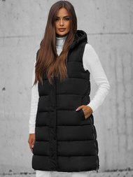 Kamizelka damska długa z kapturem czarna OZONEE O/81260Z