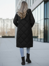 Kurtka zimowa damska długa pikowana czarna OZONEE JS/5M3168/392Z