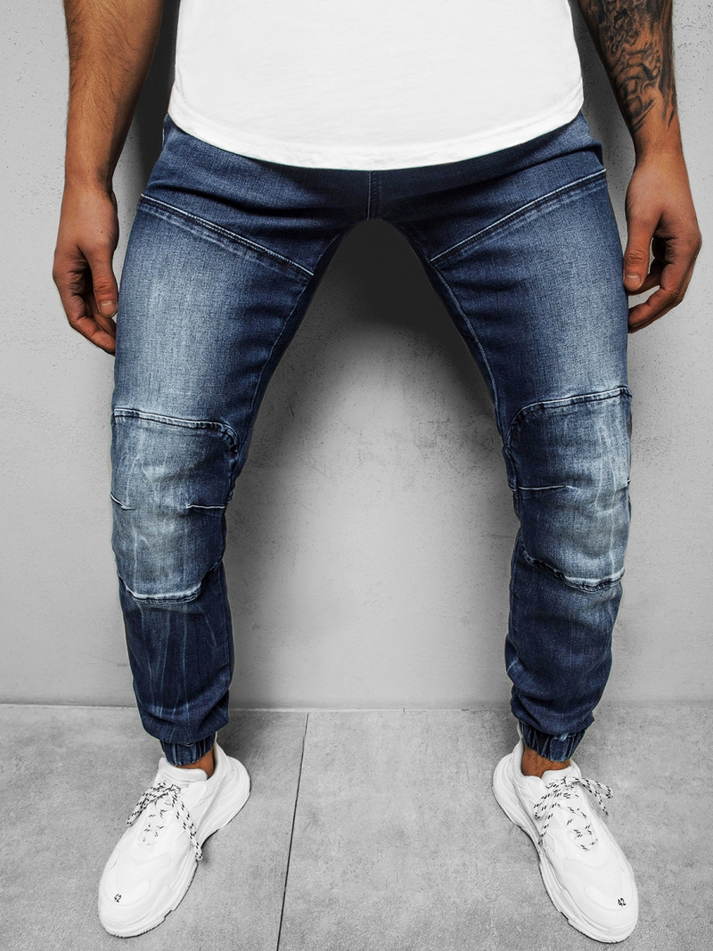 Spodnie jeansowe joggery męskie ciemno-niebieskie OZONEE NB/MP0011BS