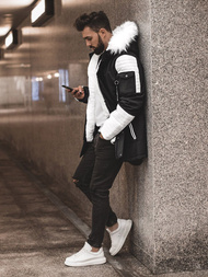 Kurtka zimowa męska parka z futerkiem czarno-biała OZONEE O/5832