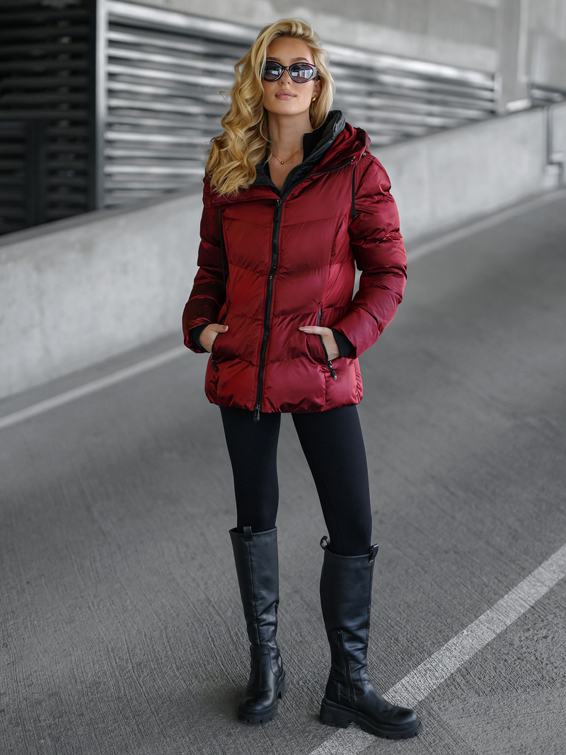 Kurtka zimowa damska pikowana bordowa OZONEE JS/5M3316/1